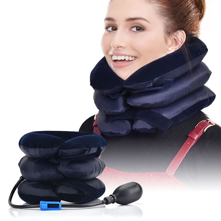 Inflatable Cervical Neck Stretcher Adjustable Traction | Blue & Coffee | Portable Pain Relief for Home, Office & Travel