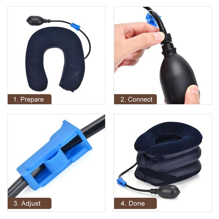 Inflatable Cervical Neck Stretcher Adjustable Traction | Blue & Coffee | Portable Pain Relief for Home, Office & Travel