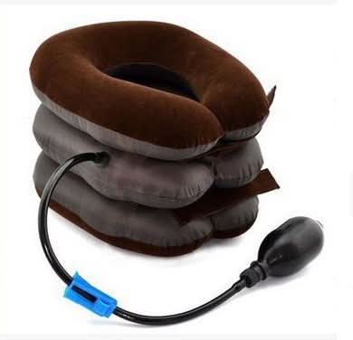 Inflatable Cervical Neck Stretcher Adjustable Traction | Blue & Coffee | Portable Pain Relief for Home, Office & Travel