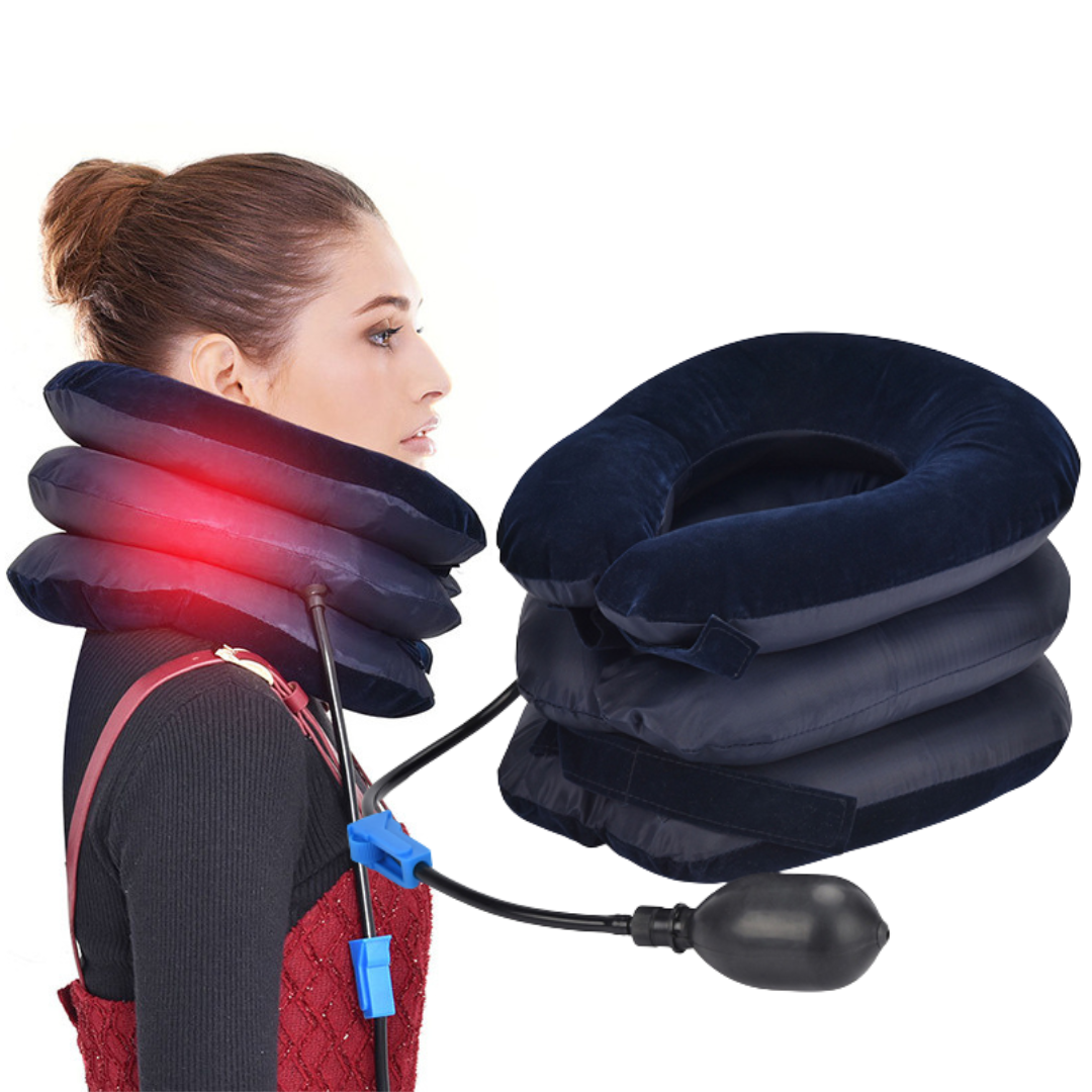 Inflatable Cervical Neck Stretcher Adjustable Traction | Blue & Coffee | Portable Pain Relief for Home, Office & Travel