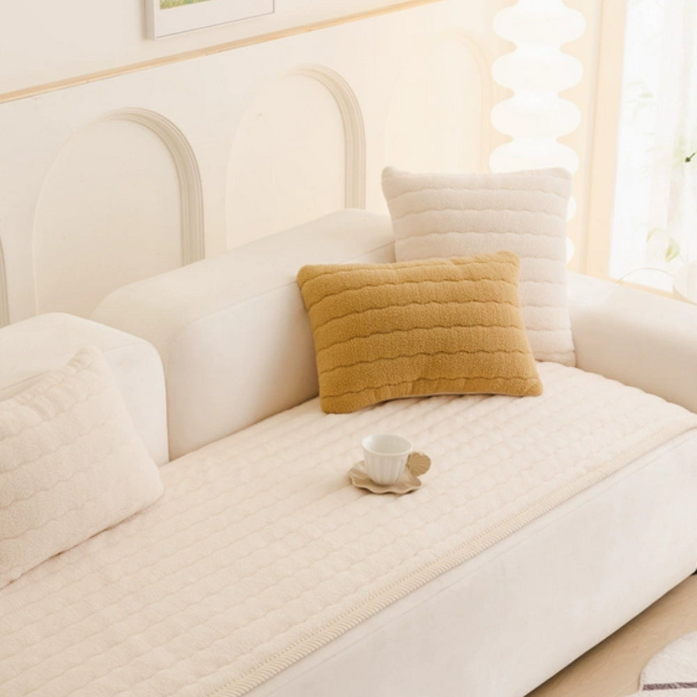 Plush Sofa Cover Thick Soft Slipcover