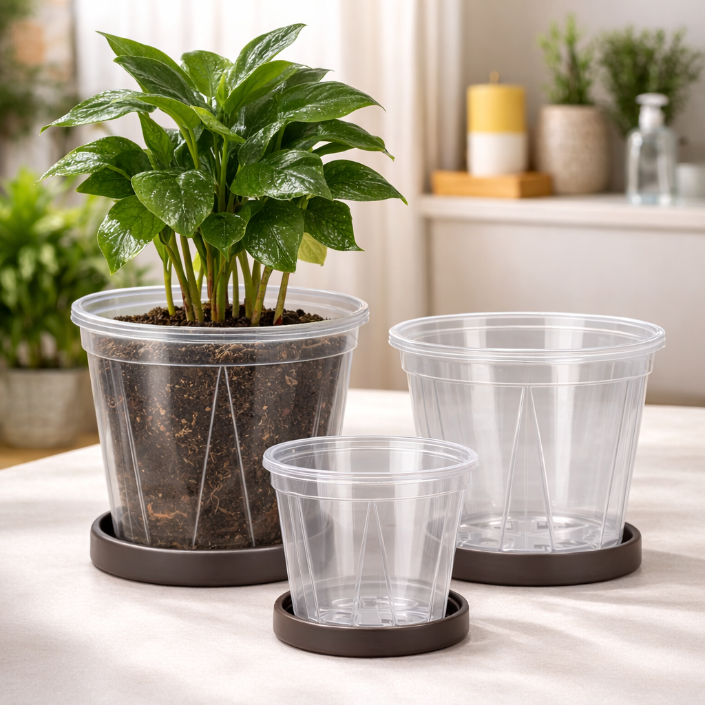 Transparent Plant Pots with Drainage Holes | 3 Sizes 3.94-5.51 In | Clear Design for Root Monitoring & Healthy Growth