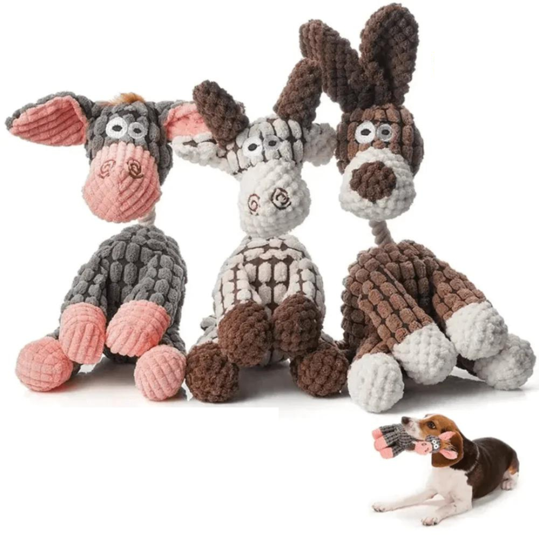 Plush Dog Chew Toys in Animal Shapes for Tug or Fetch | Tough Textured Fabric That Stands Up to Pulling | Six Characters