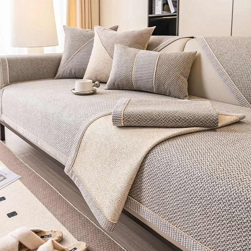 Breathable Cotton-Linen Sofa Cover 28x59 to 43x95 In | 7 Colors, 13 Sizes | Non-Slip Quilted Furniture Protector