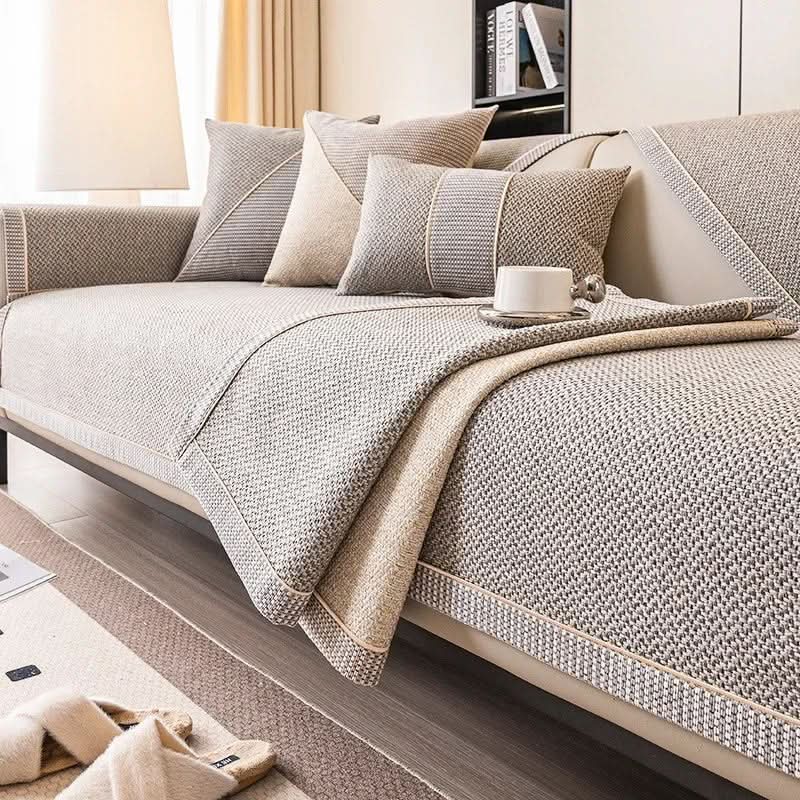 Breathable Cotton-Linen Sofa Cover 28x59 to 43x95 In | 7 Colors, 13 Sizes | Non-Slip Quilted Furniture Protector