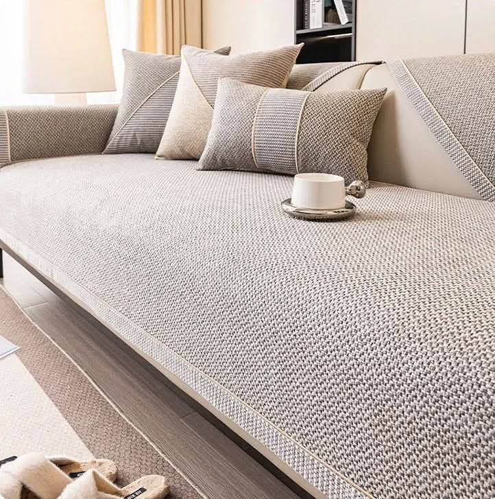 Breathable Cotton-Linen Sofa Cover 28x59 to 43x95 In | 7 Colors, 13 Sizes | Non-Slip Quilted Furniture Protector