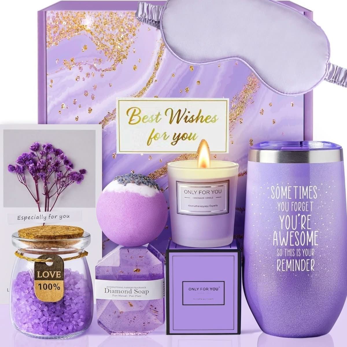Luxury Spa Gift Basket | Pink or Purple | Aromatherapy & Bath Care Set for Birthdays, Holidays & Self-Care Gifting
