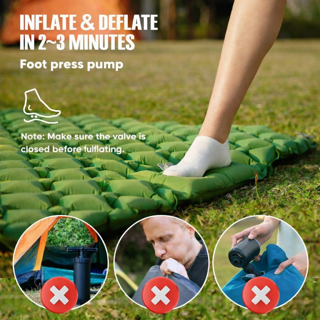 Extra-Wide Inflatable Camping Mattress | 8 Colors | Built-In Pump, TPU Nylon, Water-Resistant Outdoor Comfort
