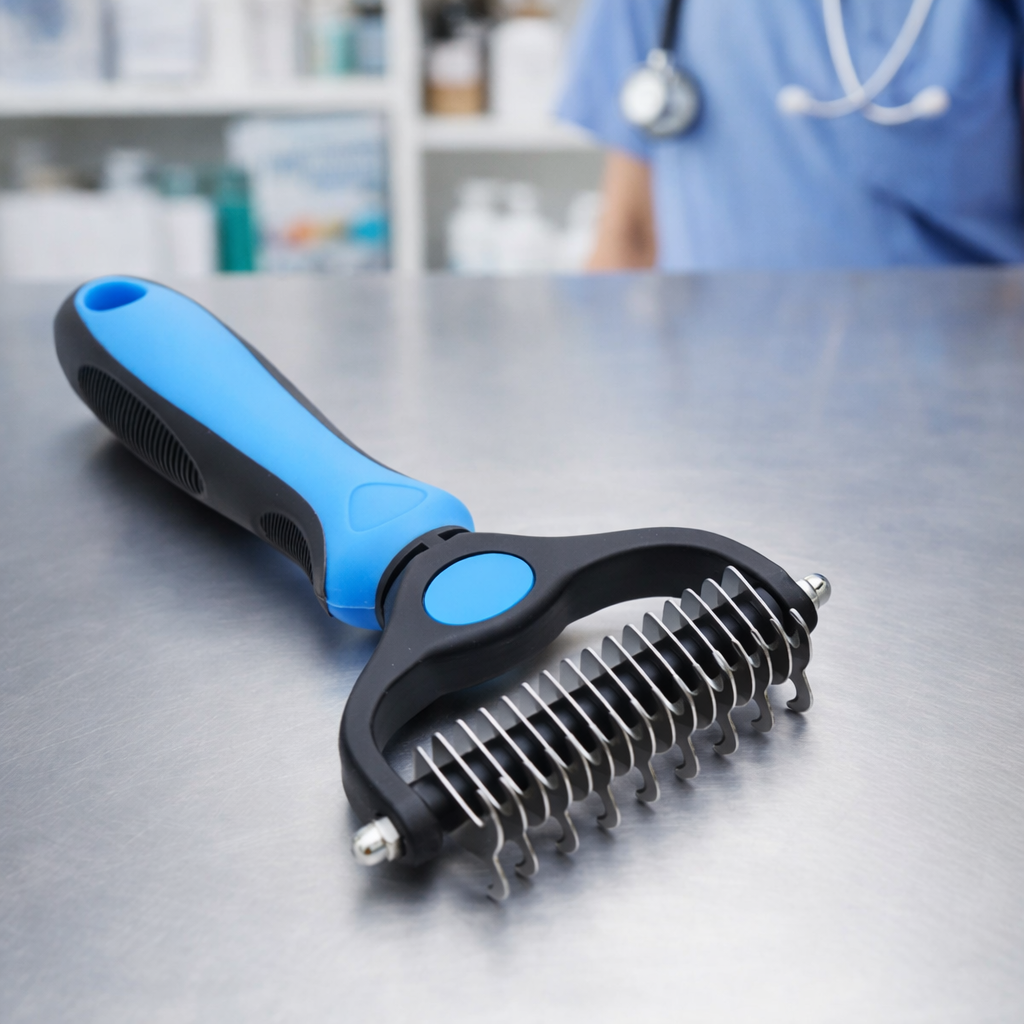 Dual-Sided Deshedding Brush Stainless Steel Teeth | Pink & Blue, M/L | Ergonomic Grooming Tool for Dogs & Cats