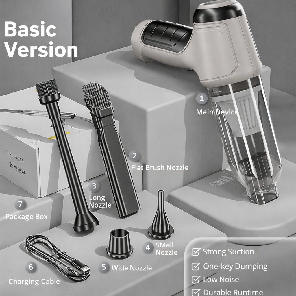 Cordless Handheld Vacuum with 12000Pa Suction | Brushless Motor & 4000mAh Battery | Lightweight Cleaning for Home & Car