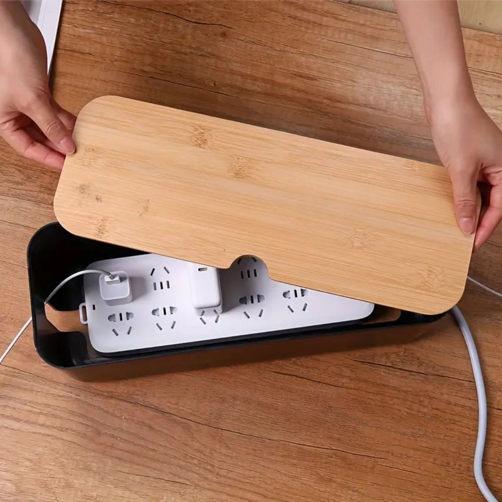 Bamboo Cable Organizer Box