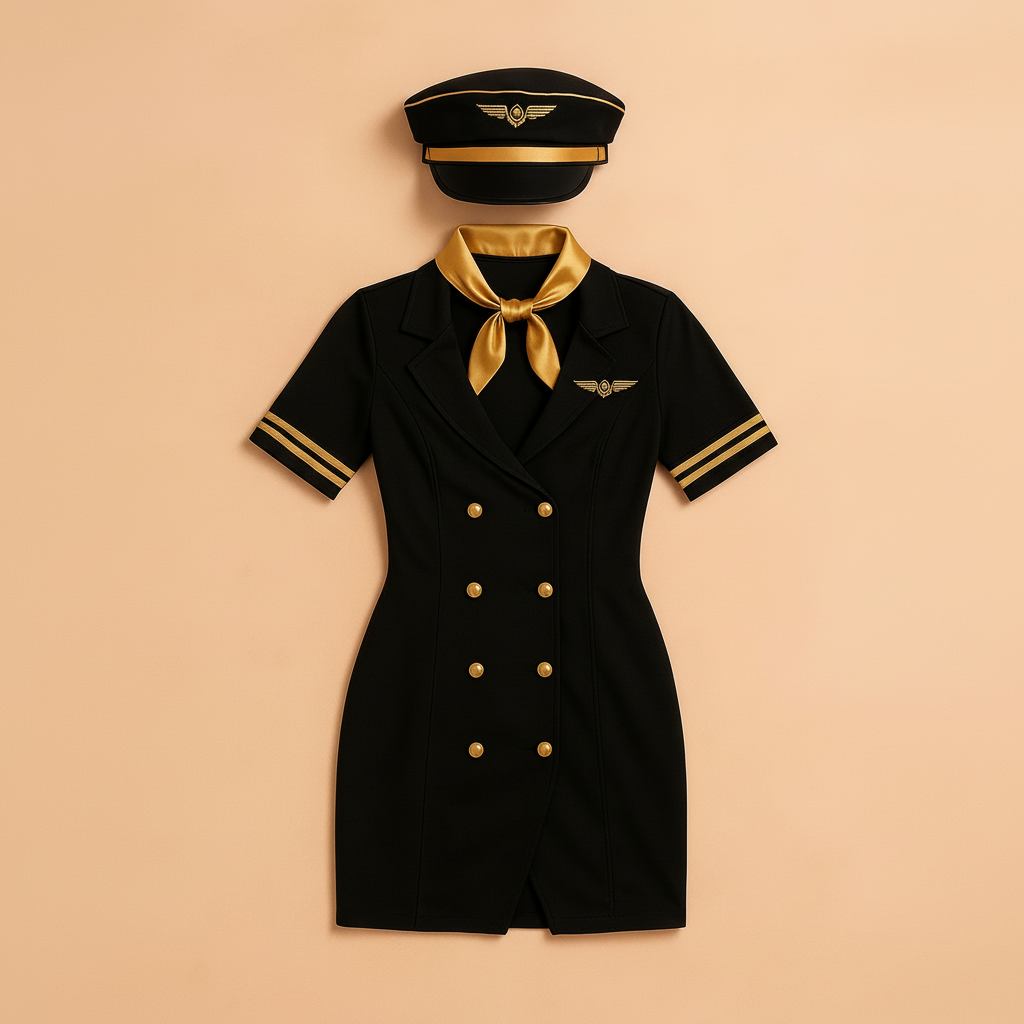 Women's uniform-inspired flight attendant costume dress in black