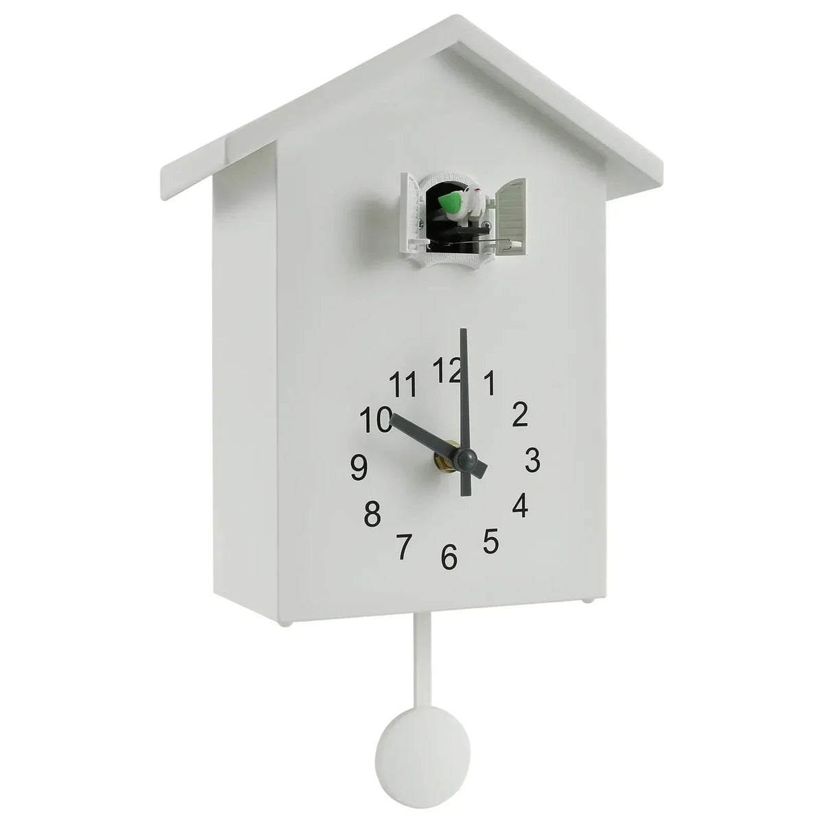 Cuckoo Wall Clock with a Swinging Pendulum and Bird Door | Plain Molded Plastic Case, 9.8 x 7.9 in | Green or White
