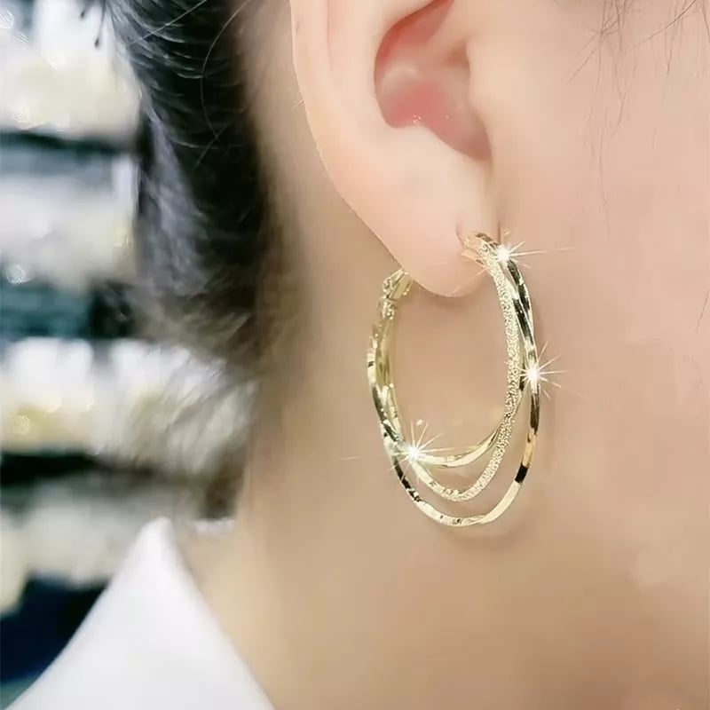 Gold Hoop Earrings for Women | Layered Circle Design in Nickel Free Alloy | Hypoallergenic Pair for Sensitive Ears