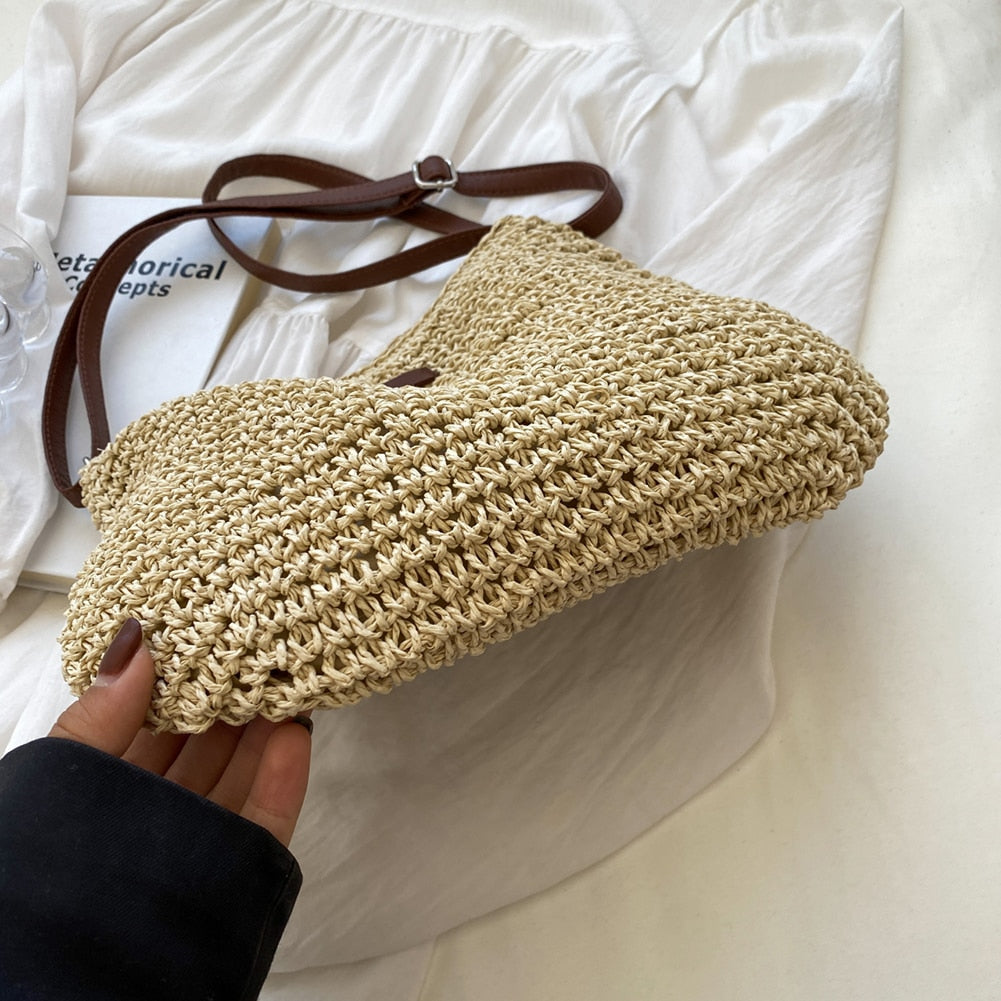 Handmade Woven Crossbody Bag in a Bohemian Style | Adjustable Strap | Khaki or Beige Shoulder Purse