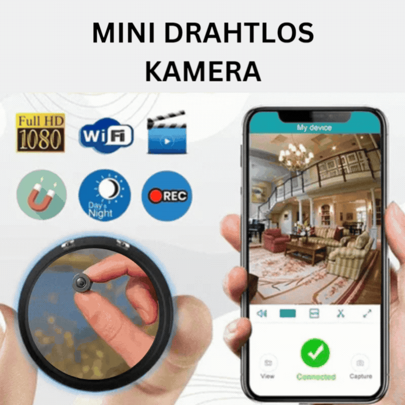 Mini WiFi Security Camera with 1080p HD Video | 90 Degree Wide Angle Lens, Microphone and microSD Card Slot