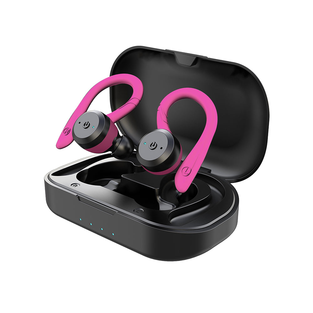 Wireless Earbuds with Ear Hooks and 20 Hours of Playtime | IPX7 Waterproof for Swimming, Running or Rain | Three Colors