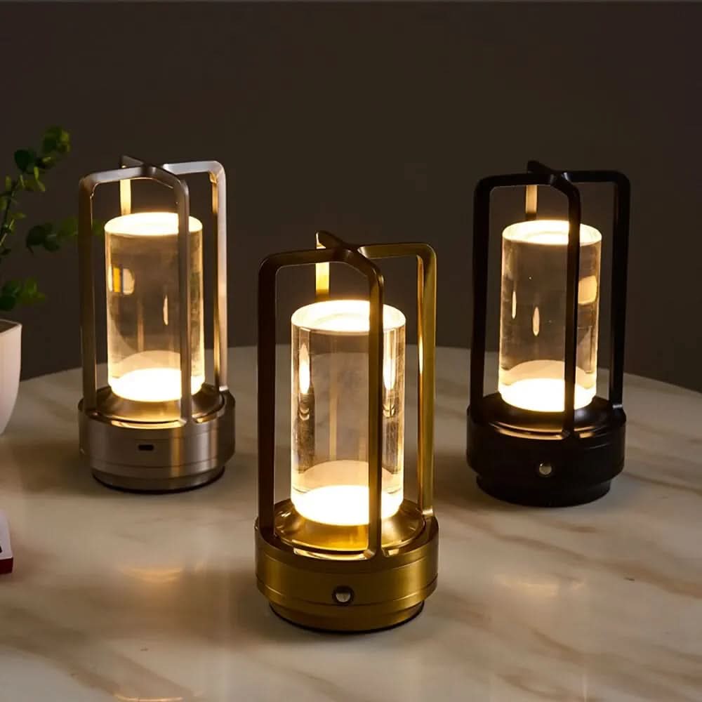 Cordless Crystal-Style Table Lamp 7 x 4 In | Dimmable Warm-Neutral-Cool | Gold, Black & Silver | 8-Hour USB Rechargeable Battery
