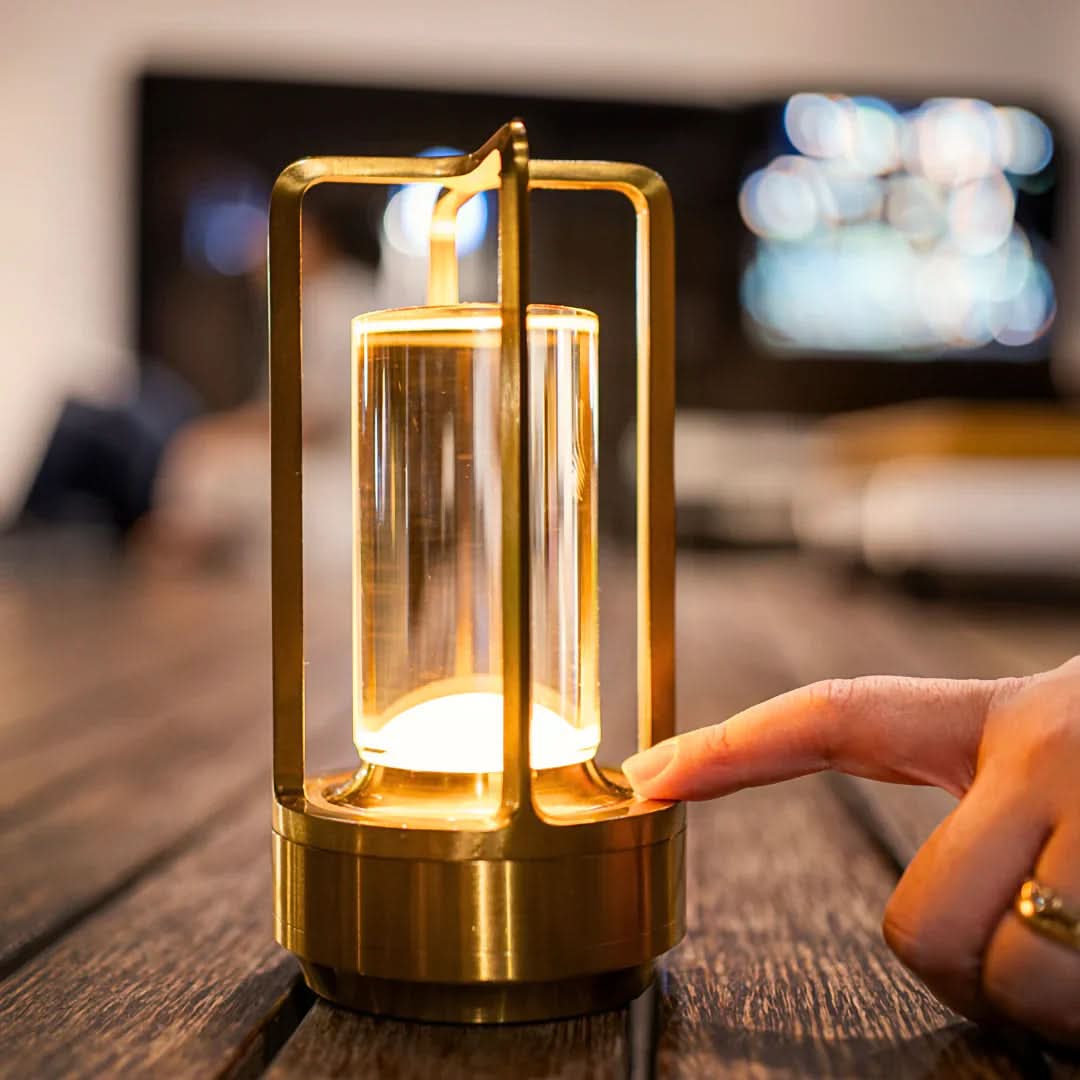 Cordless Crystal-Style Table Lamp 7 x 4 In | Dimmable Warm-Neutral-Cool | Gold, Black & Silver | 8-Hour USB Rechargeable Battery