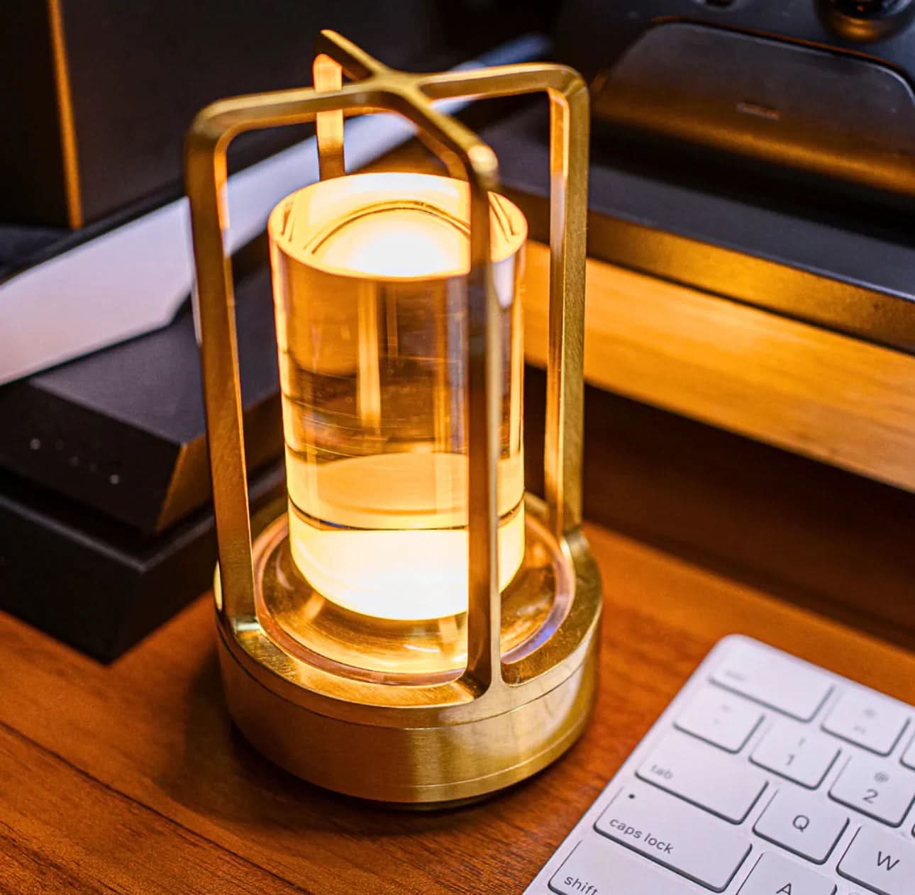 Cordless Crystal-Style Table Lamp 7 x 4 In | Dimmable Warm-Neutral-Cool | Gold, Black & Silver | 8-Hour USB Rechargeable Battery