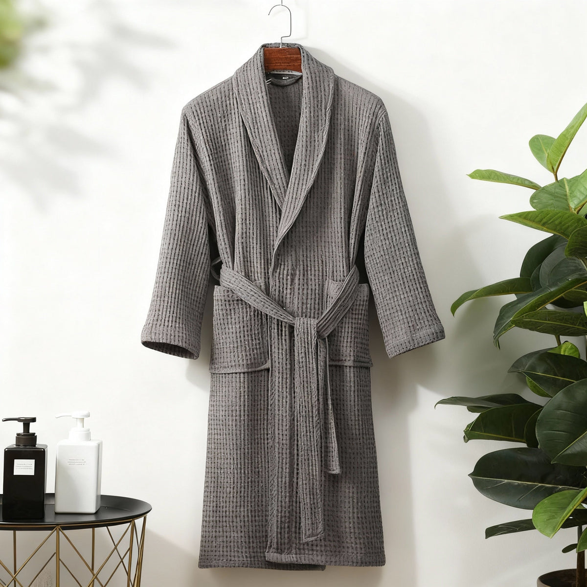 Cotton Bath Robe for Men and Women with Pockets and a Tie Belt | Loose Classic Cut, Shawl Collar | Machine Washable