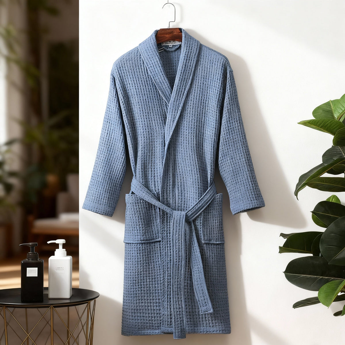 Cotton Bath Robe for Men and Women with Pockets and a Tie Belt | Loose Classic Cut, Shawl Collar | Machine Washable