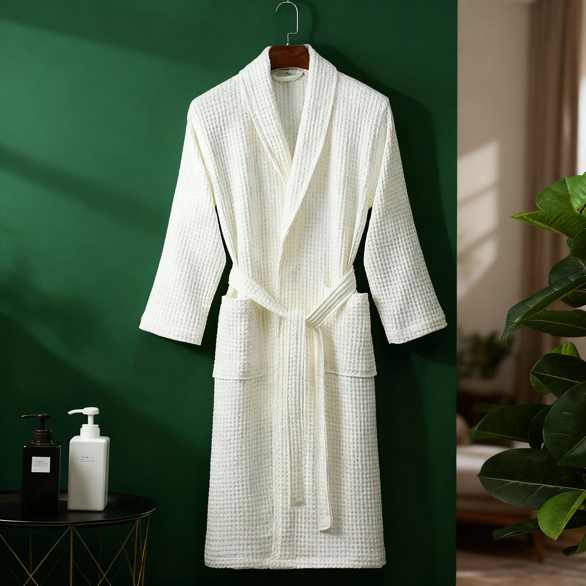 Cotton Bath Robe for Men and Women with Pockets and a Tie Belt | Loose Classic Cut, Shawl Collar | Machine Washable