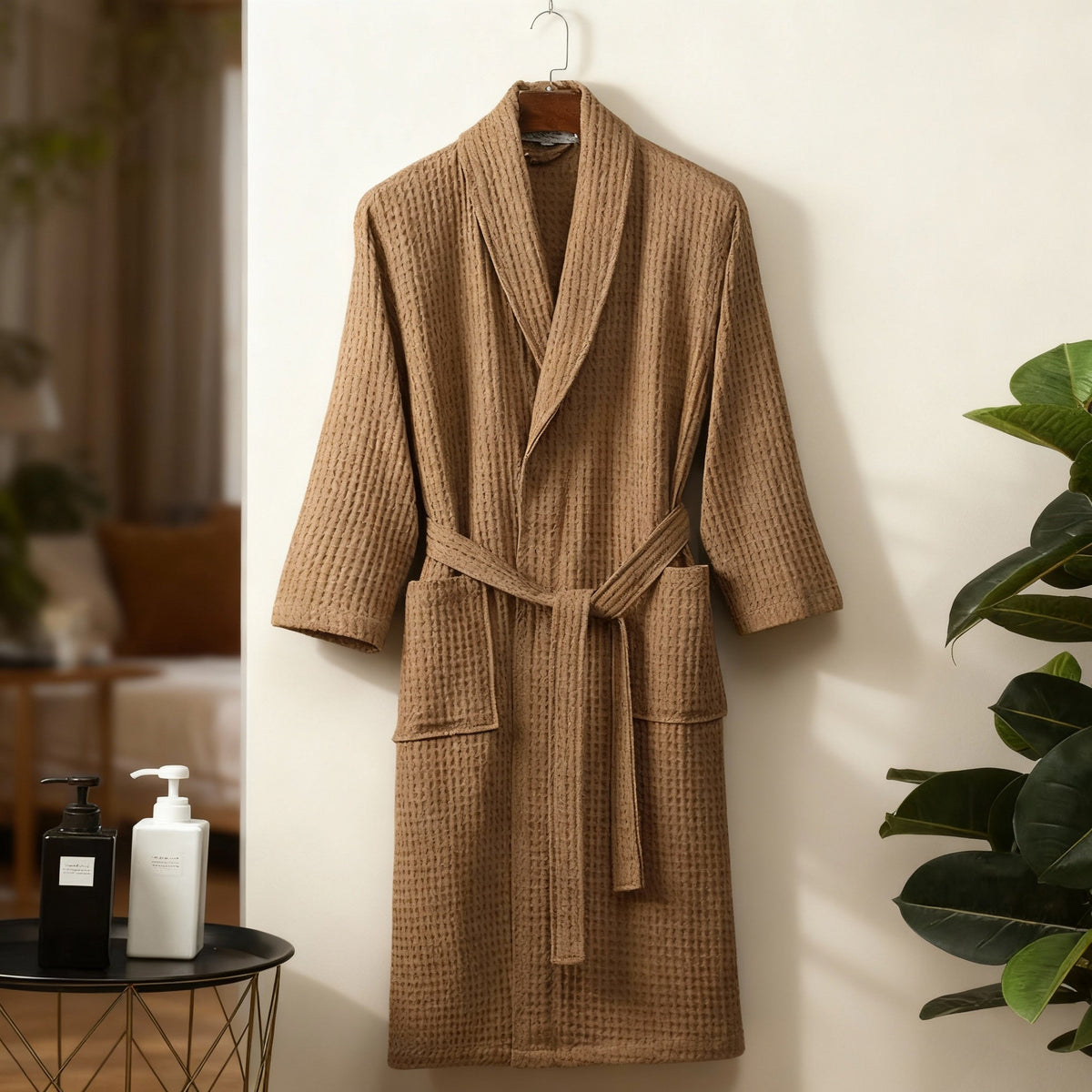 Cotton Bath Robe for Men and Women with Pockets and a Tie Belt | Loose Classic Cut, Shawl Collar | Machine Washable