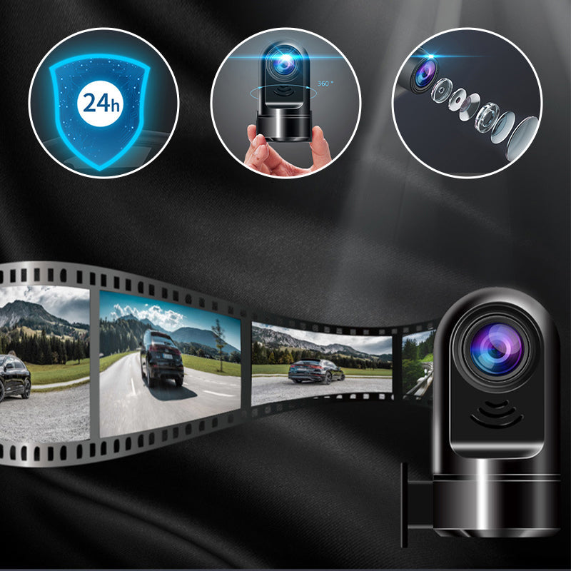 1080p HD Mini Dash Cam | 360 Degree Rotating Car Security Camera with ADAS Alerts | 24 Hour Parking Monitor