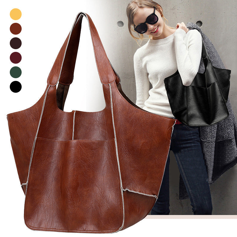 Oversized Faux Leather Tote Bag for Women | Soft Slouchy Shoulder Carry for Work or Travel | 6 Colors, Black to Khaki