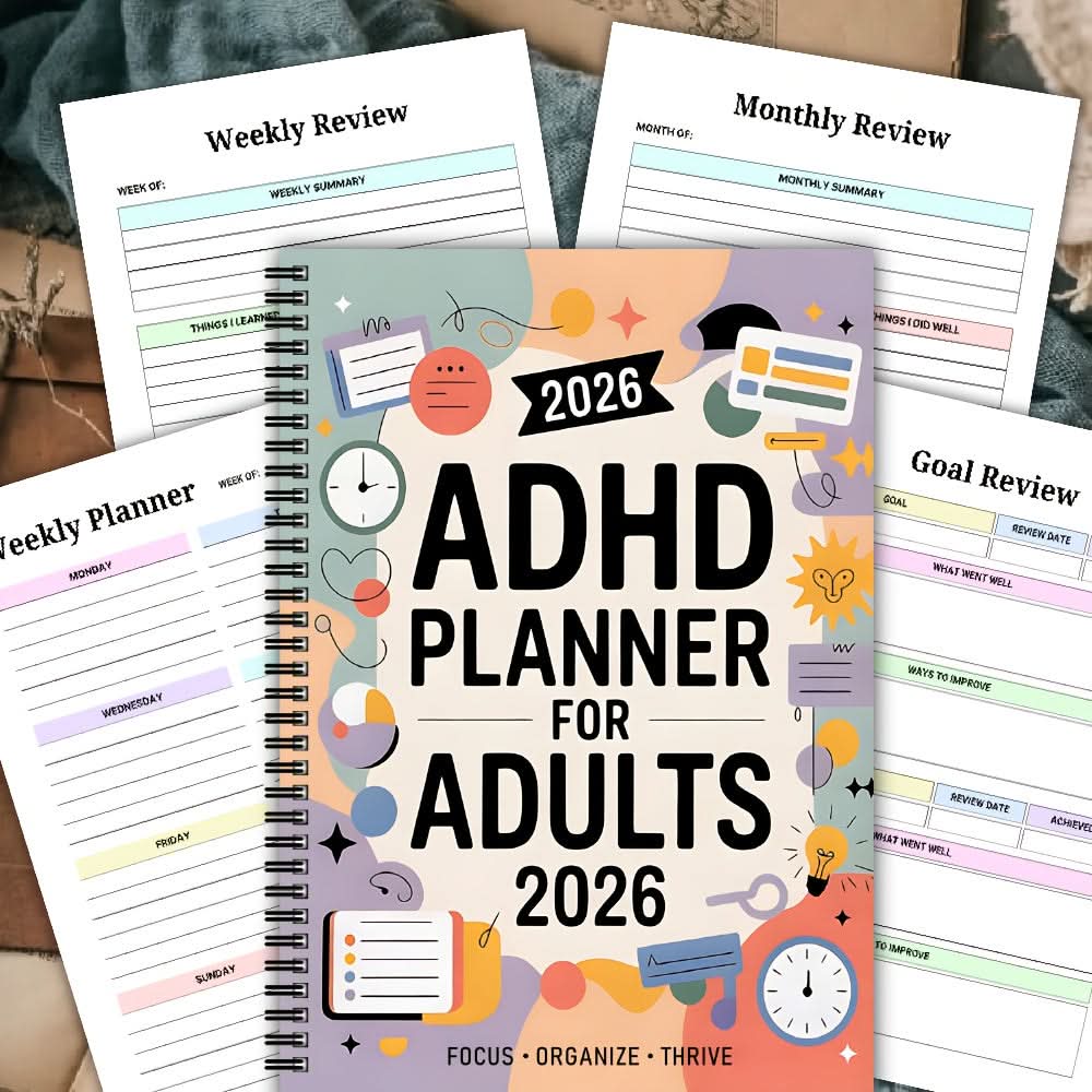 2026 ADHD Adult Daily & Weekly Planner | Structured Layout, Bound Format | Goal Tracking & Reflection Prompts for Focus