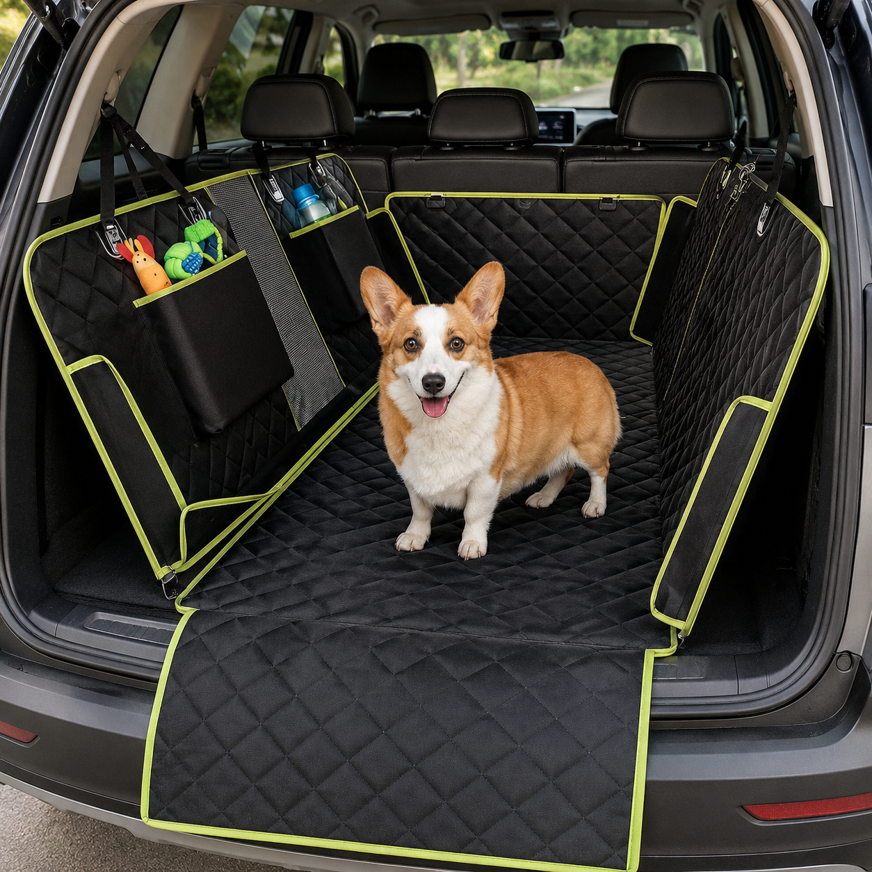 6-in-1 Convertible Dog Car Seat Cover | Oxford Fabric, Non-Slip Base | Scratch-Proof Protection in Green or Black