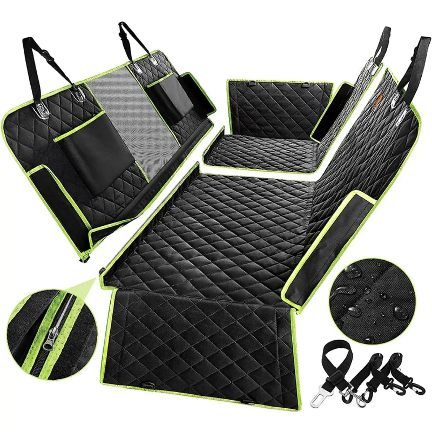 6-in-1 Convertible Dog Car Seat Cover | Oxford Fabric, Non-Slip Base | Scratch-Proof Protection in Green or Black