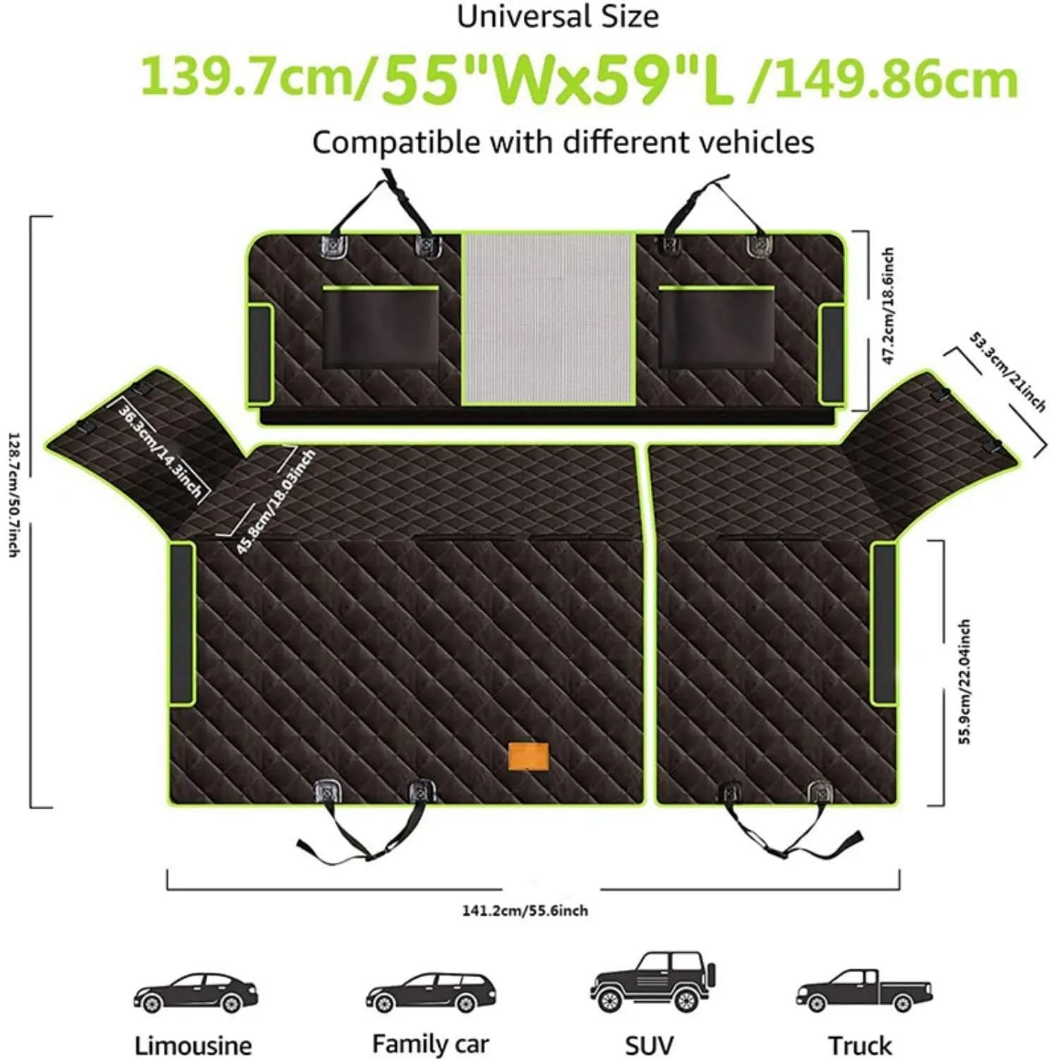 6-in-1 Convertible Dog Car Seat Cover | Oxford Fabric, Non-Slip Base | Scratch-Proof Protection in Green or Black