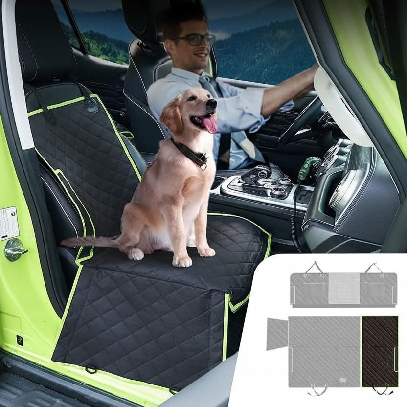 6-in-1 Convertible Dog Car Seat Cover | Oxford Fabric, Non-Slip Base | Scratch-Proof Protection in Green or Black