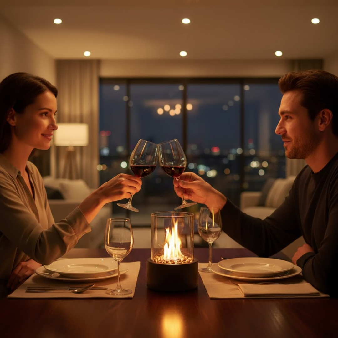 Bioethanol Table Fireplace | Smoke-Free Real Flame, Black or White | Modern Ambient Decor for Indoor or Outdoor