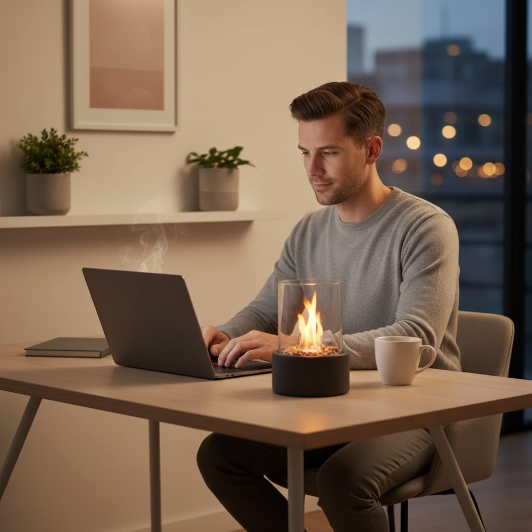 Bioethanol Table Fireplace | Smoke-Free Real Flame, Black or White | Modern Ambient Decor for Indoor or Outdoor