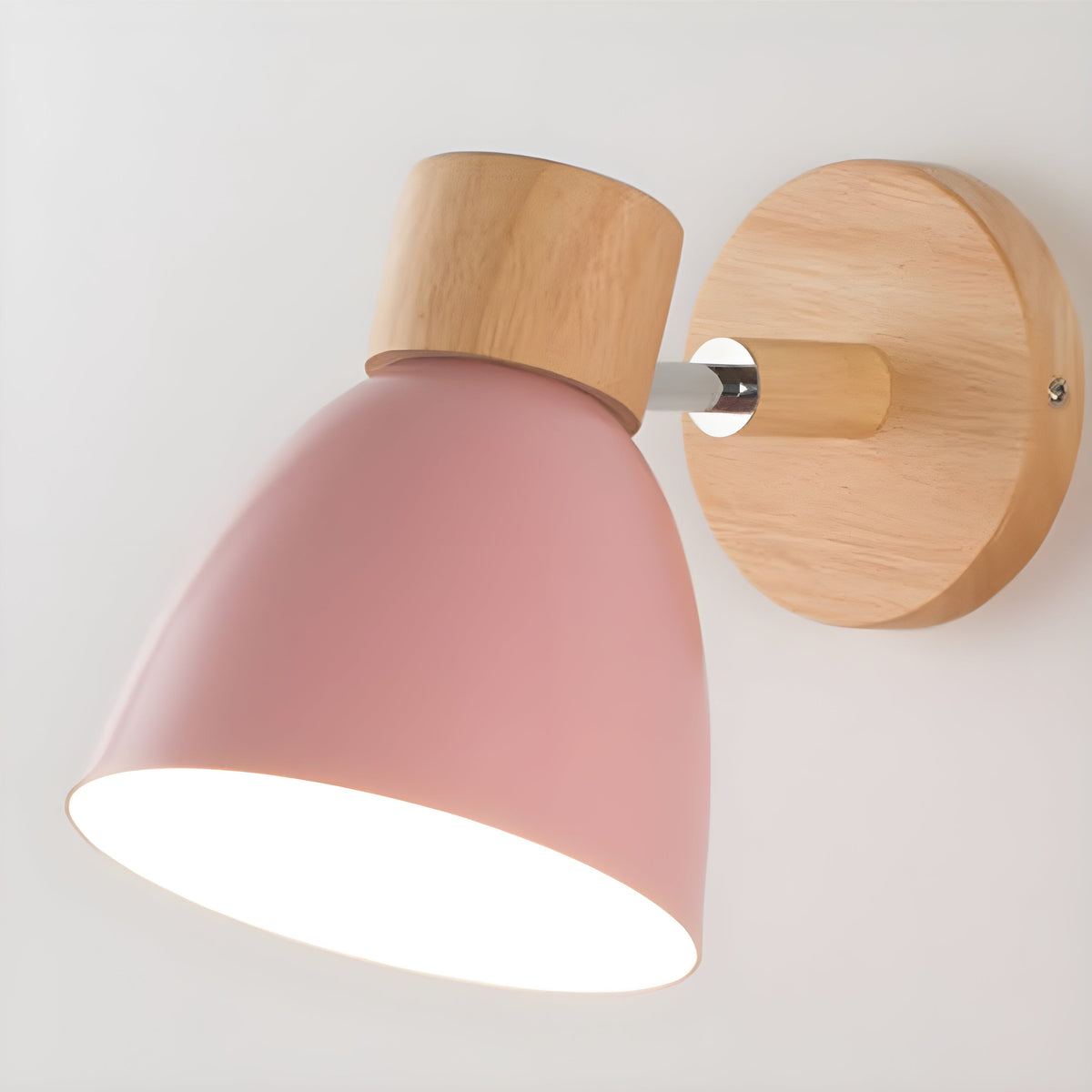Nordic Wood Wall Sconce with an Adjustable Head for the Bedroom | Built In Switch and E27 Fitting | Five Colors