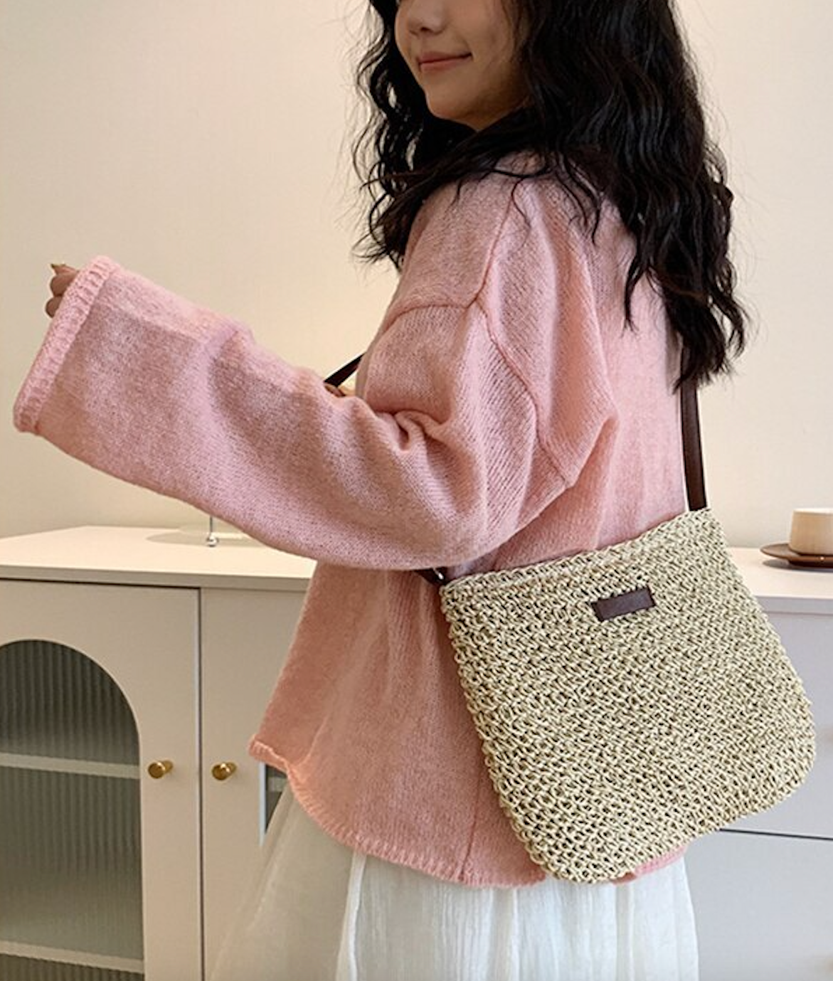 Handmade Woven Crossbody Bag in a Bohemian Style | Adjustable Strap | Khaki or Beige Shoulder Purse