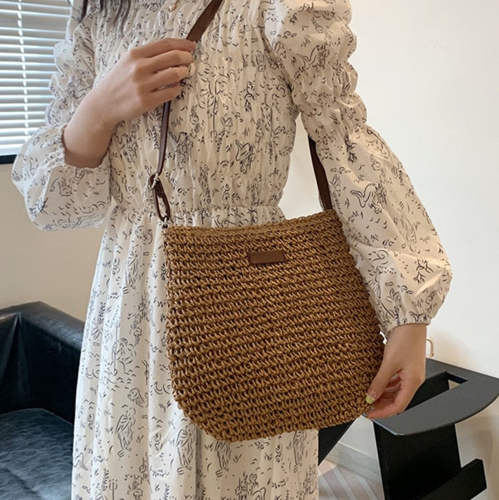 Handmade Woven Crossbody Bag in a Bohemian Style | Adjustable Strap | Khaki or Beige Shoulder Purse