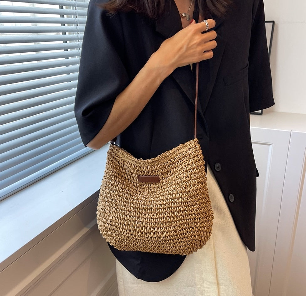 Handmade Woven Crossbody Bag in a Bohemian Style | Adjustable Strap | Khaki or Beige Shoulder Purse