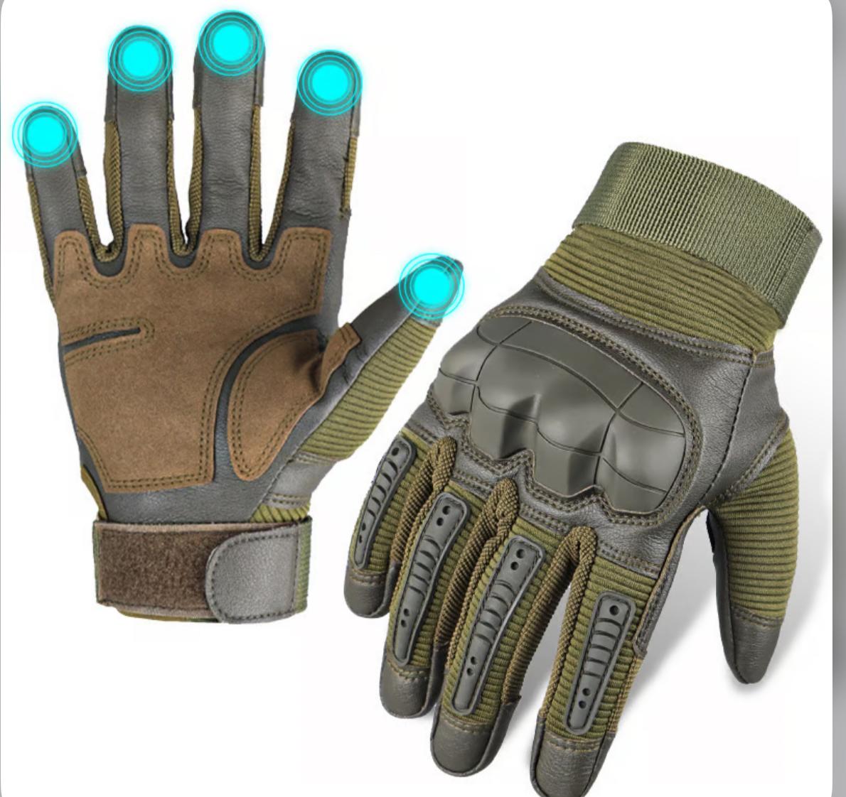 Tactical Work Gloves with Hard Knuckle Guards | Cut and Abrasion Resistant Full Finger Fit | Black or Green, S to XL