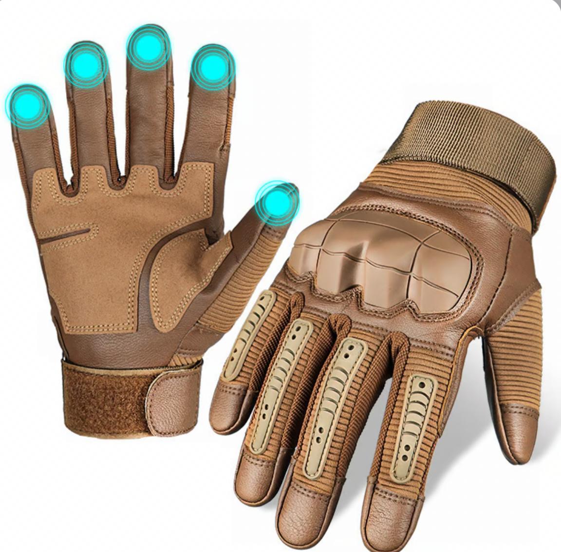 Tactical Work Gloves with Hard Knuckle Guards | Cut and Abrasion Resistant Full Finger Fit | Black or Green, S to XL