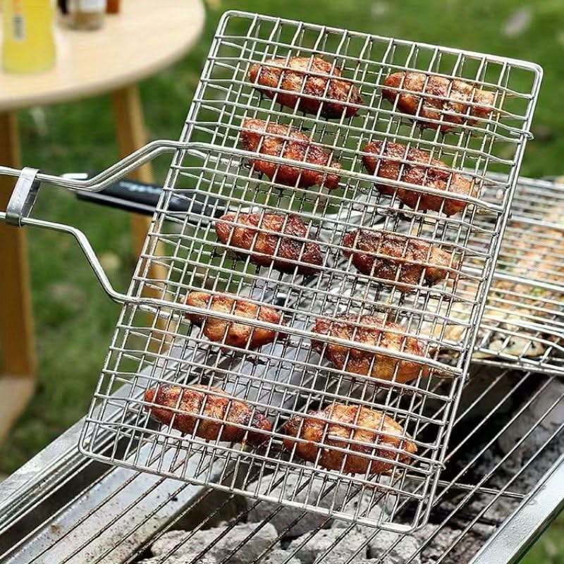 Large Capacity Metal BBQ Grill Basket | Rectangular Grid Design | Secure Flip for Fish, Veggies & Skewers Outdoors