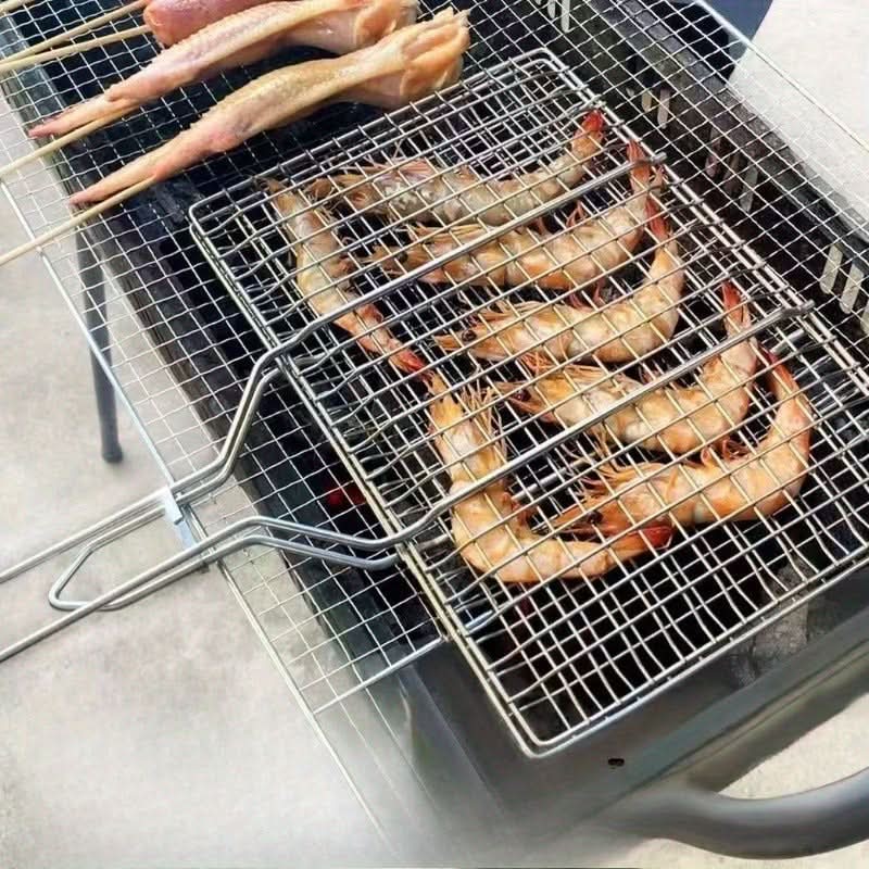 Large Capacity Metal BBQ Grill Basket | Rectangular Grid Design | Secure Flip for Fish, Veggies & Skewers Outdoors