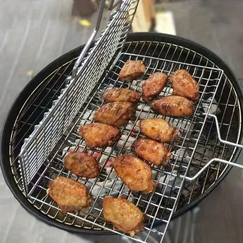 Large Capacity Metal BBQ Grill Basket | Rectangular Grid Design | Secure Flip for Fish, Veggies & Skewers Outdoors