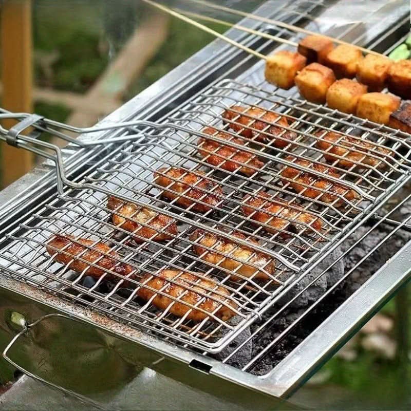 Large Capacity Metal BBQ Grill Basket | Rectangular Grid Design | Secure Flip for Fish, Veggies & Skewers Outdoors