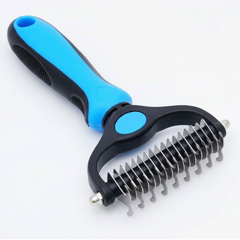 Dual-Sided Deshedding Brush Stainless Steel Teeth | Pink & Blue, M/L | Ergonomic Grooming Tool for Dogs & Cats