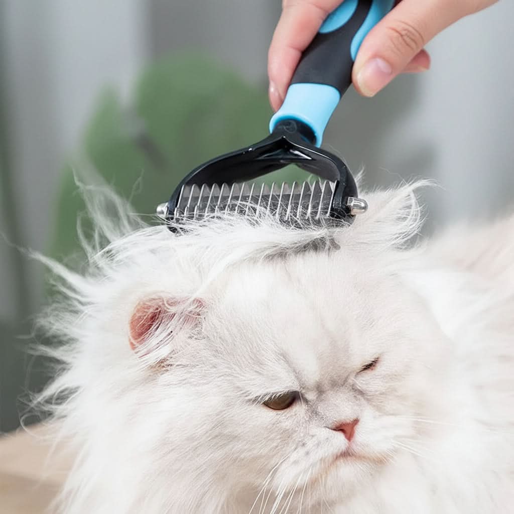 Dual-Sided Deshedding Brush Stainless Steel Teeth | Pink & Blue, M/L | Ergonomic Grooming Tool for Dogs & Cats