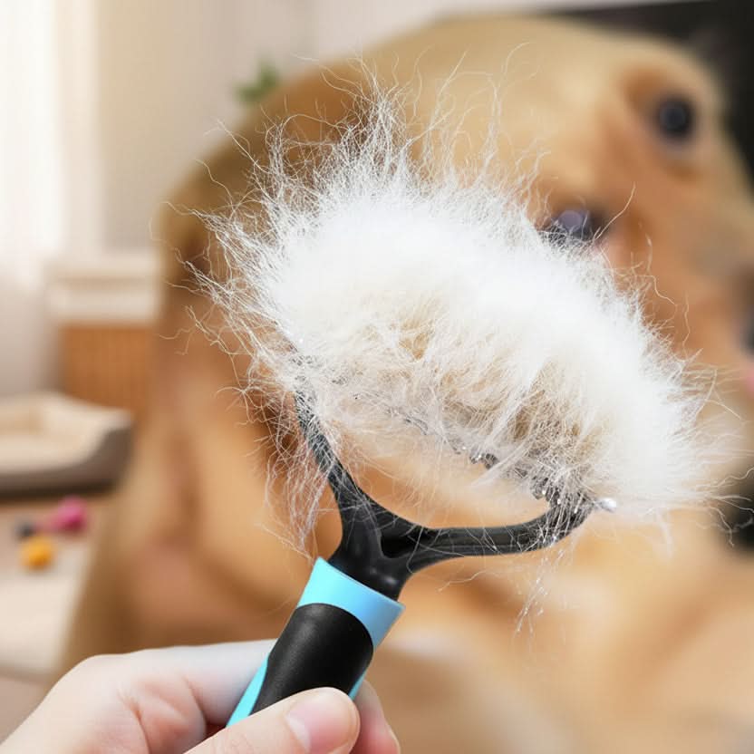 Dual-Sided Deshedding Brush Stainless Steel Teeth | Pink & Blue, M/L | Ergonomic Grooming Tool for Dogs & Cats